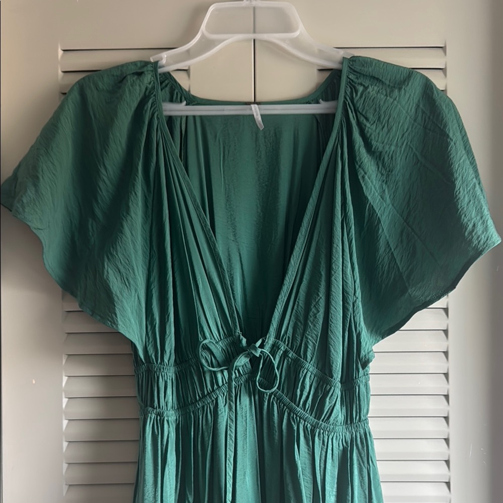 Green Maxi Dress Deep Cleavage View 2